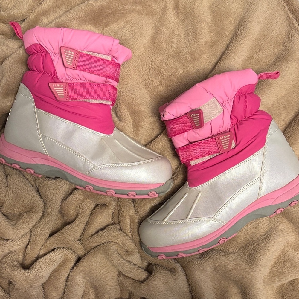 L.L. Bean Pink and Silver Kids Snow Boots